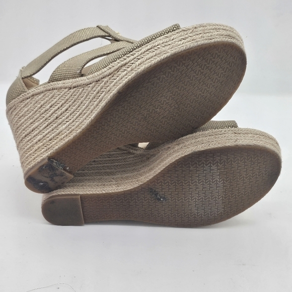 Michael Kors Damita Tan Sand Canvas Zip Wedge Espadrille Platform Sandal Sz 9.5 - Picture 11 of 12